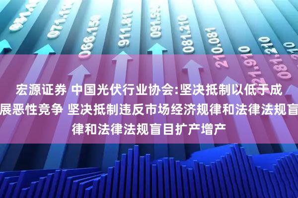 宏源证券 中国光伏行业协会:坚决抵制以低于成本的价格开展恶性竞争 坚决抵制违反市场经济规律和法律法规盲目扩产增产